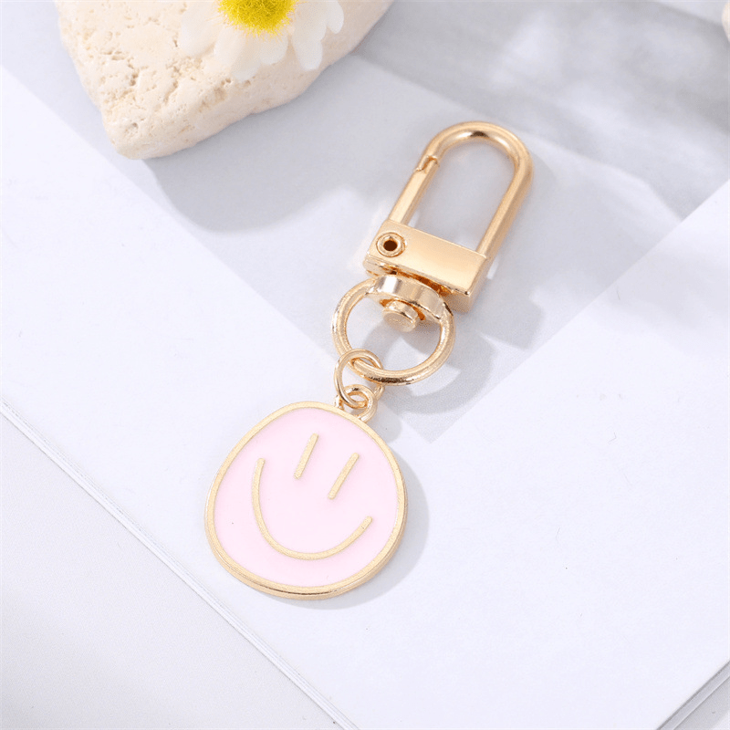 Alloy Enamel Painted Happy Face Keychain – Golden Irregular Expression Key Ring Bag Pendant Accessory - Hiccupzz