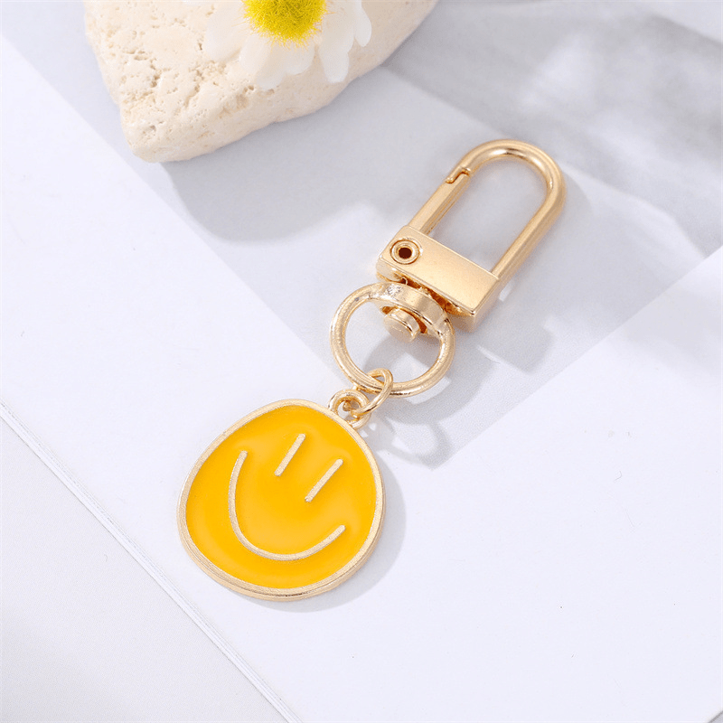 Alloy Enamel Painted Happy Face Keychain – Golden Irregular Expression Key Ring Bag Pendant Accessory - Hiccupzz