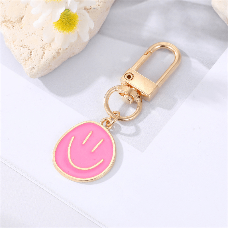 Alloy Enamel Painted Happy Face Keychain – Golden Irregular Expression Key Ring Bag Pendant Accessory - Hiccupzz