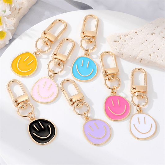 Alloy Enamel Painted Happy Face Keychain – Golden Irregular Expression Key Ring Bag Pendant Accessory - Hiccupzz