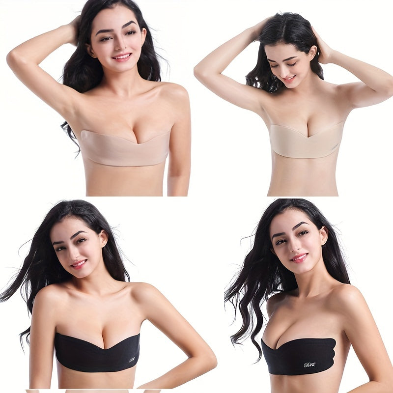 Invisible Silicone Strapless Bra, Self-Adhesive Backless Push Up Nipple Covers, Women's Lingerie & Underwear Accessories - Hiccupzz