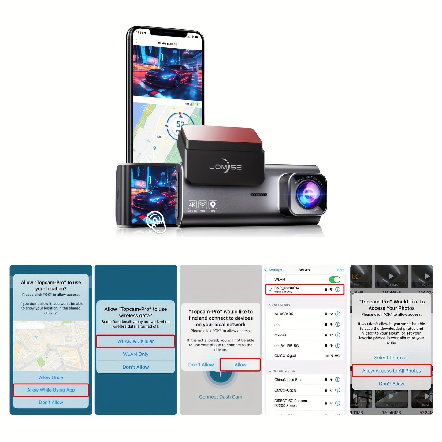 Smart 4K UHD Dual Dash Cam For Cars Touch Screen & APP Control, Front 4K+Rear 1080P, 170° Wide Angle, Super Night Vision, Built-in Wi-Fi GPS, WDR/HDR - Hiccupzz