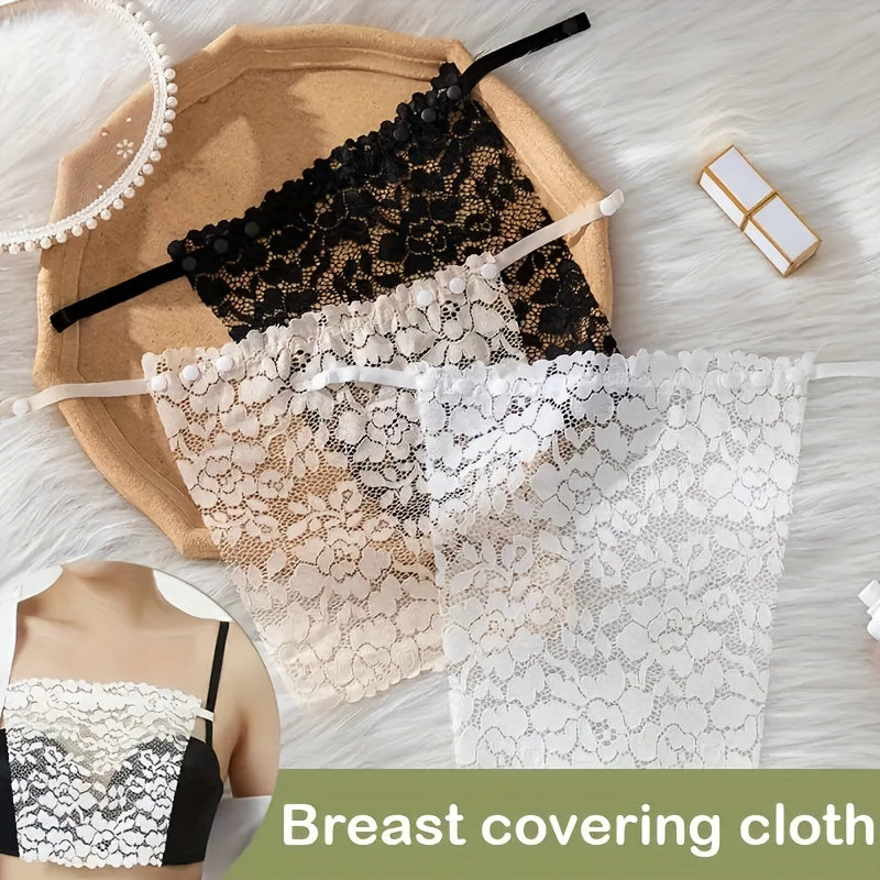 3 pcs Elegant Floral Lace Chest Cover with Semi-Sheer Anti-Peep Shield Pads - Women's Lingerie & Underwear Accessory - Hiccupzz