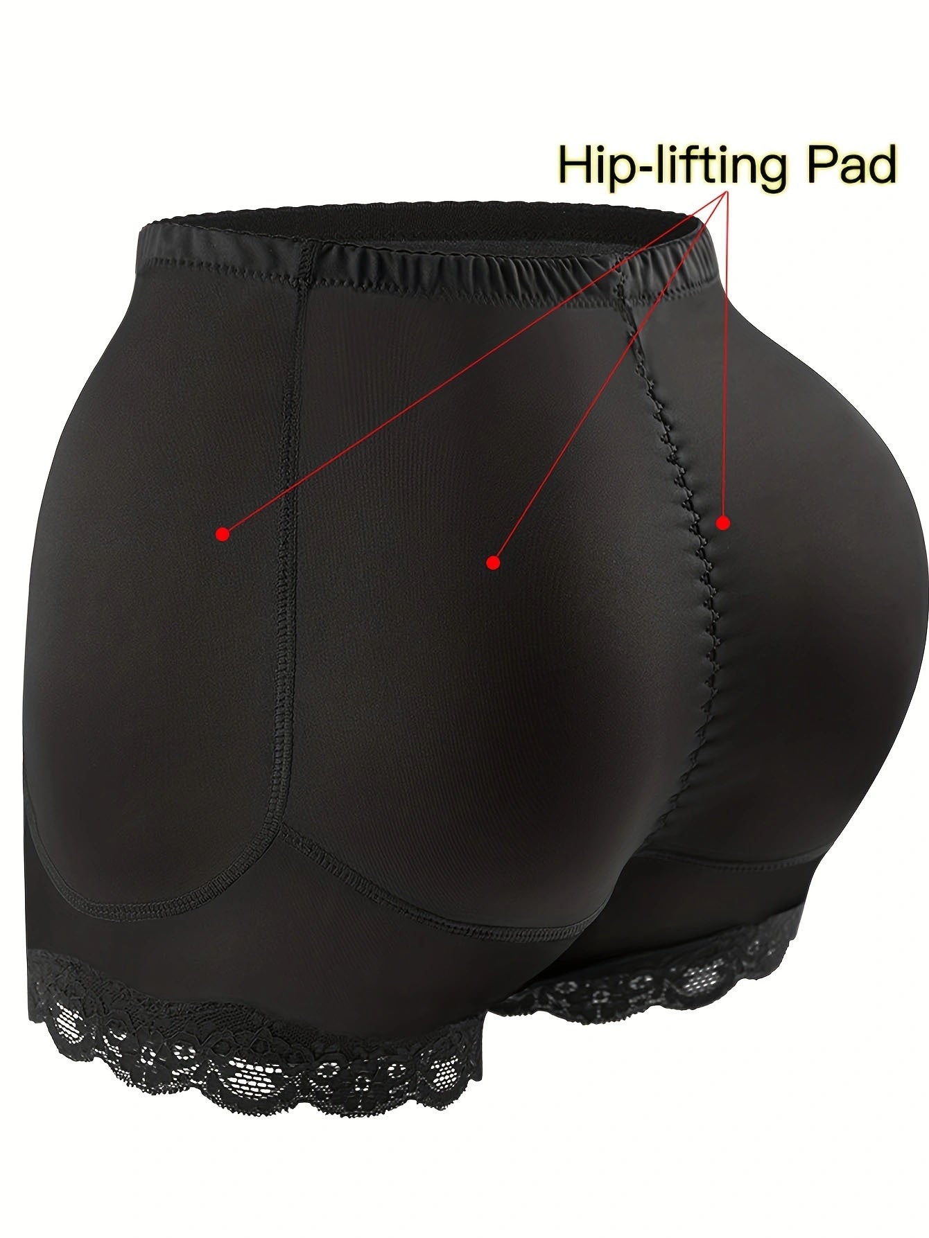 Women's Casual Shapewear Bottoms, Plus Size Contrast Lace Padded Butt Lifting Thigh Slimming Shorts - Hiccupzz