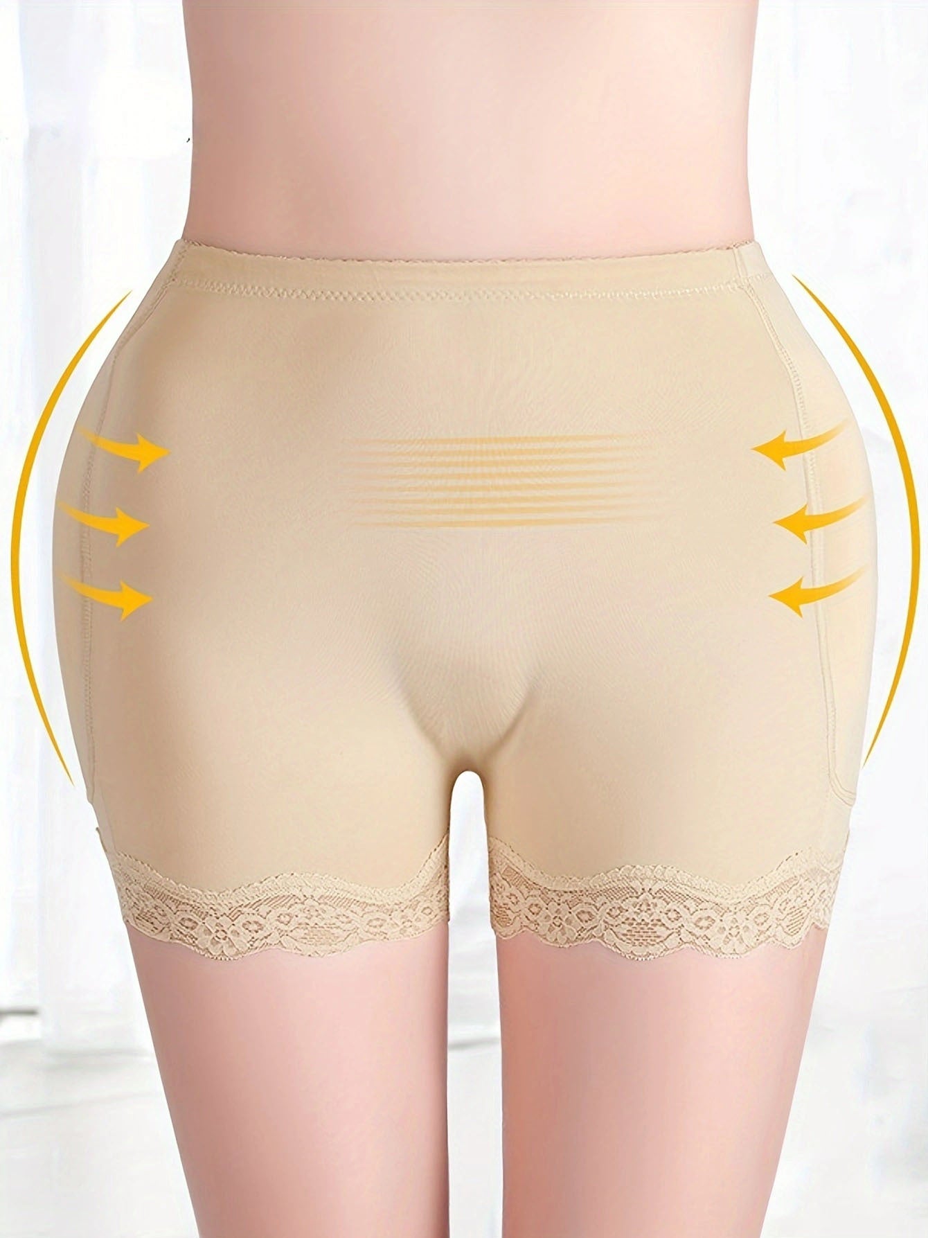 Women's Casual Shapewear Bottoms, Plus Size Contrast Lace Padded Butt Lifting Thigh Slimming Shorts - Hiccupzz