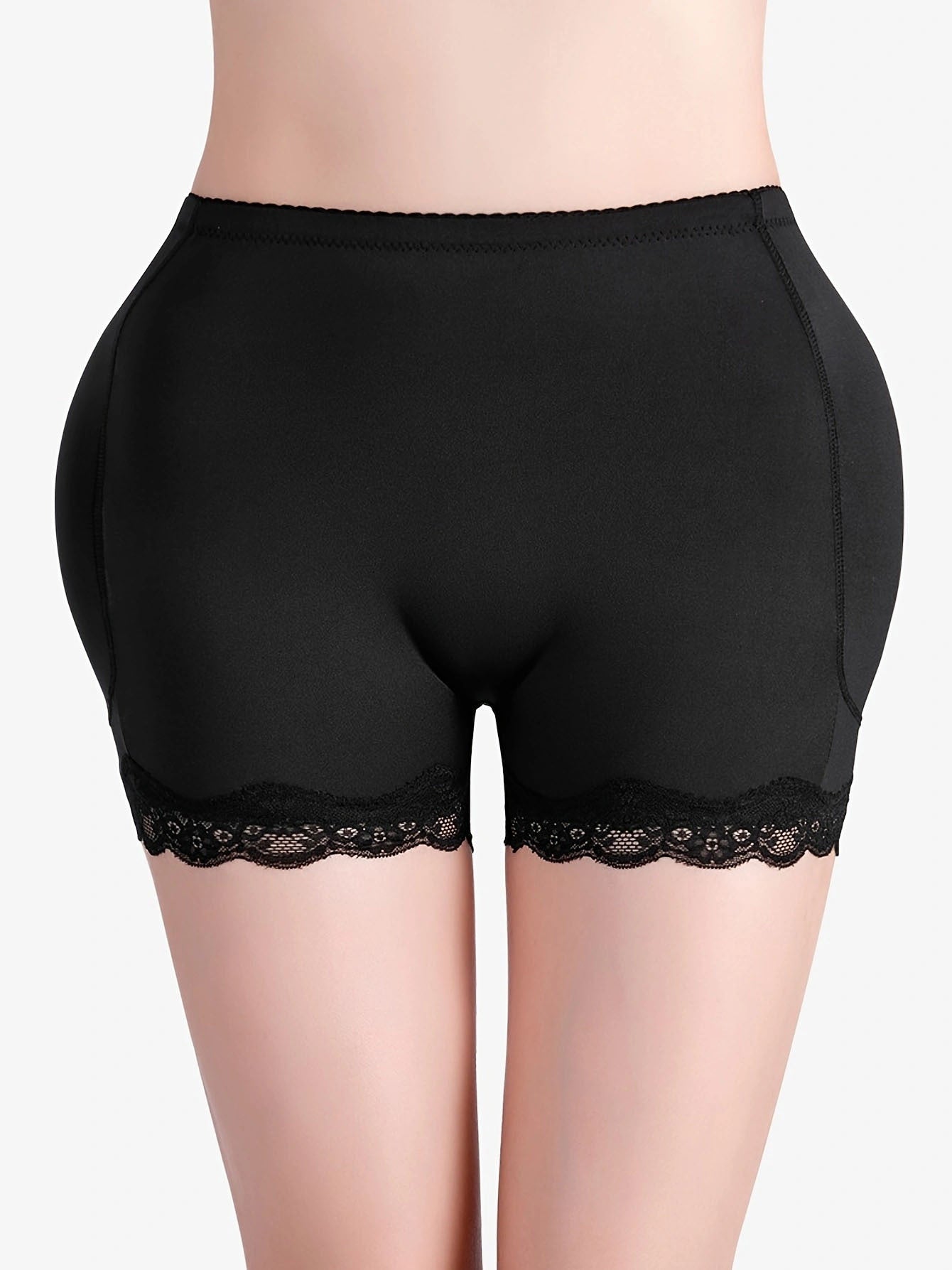 Women's Casual Shapewear Bottoms, Plus Size Contrast Lace Padded Butt Lifting Thigh Slimming Shorts - Hiccupzz