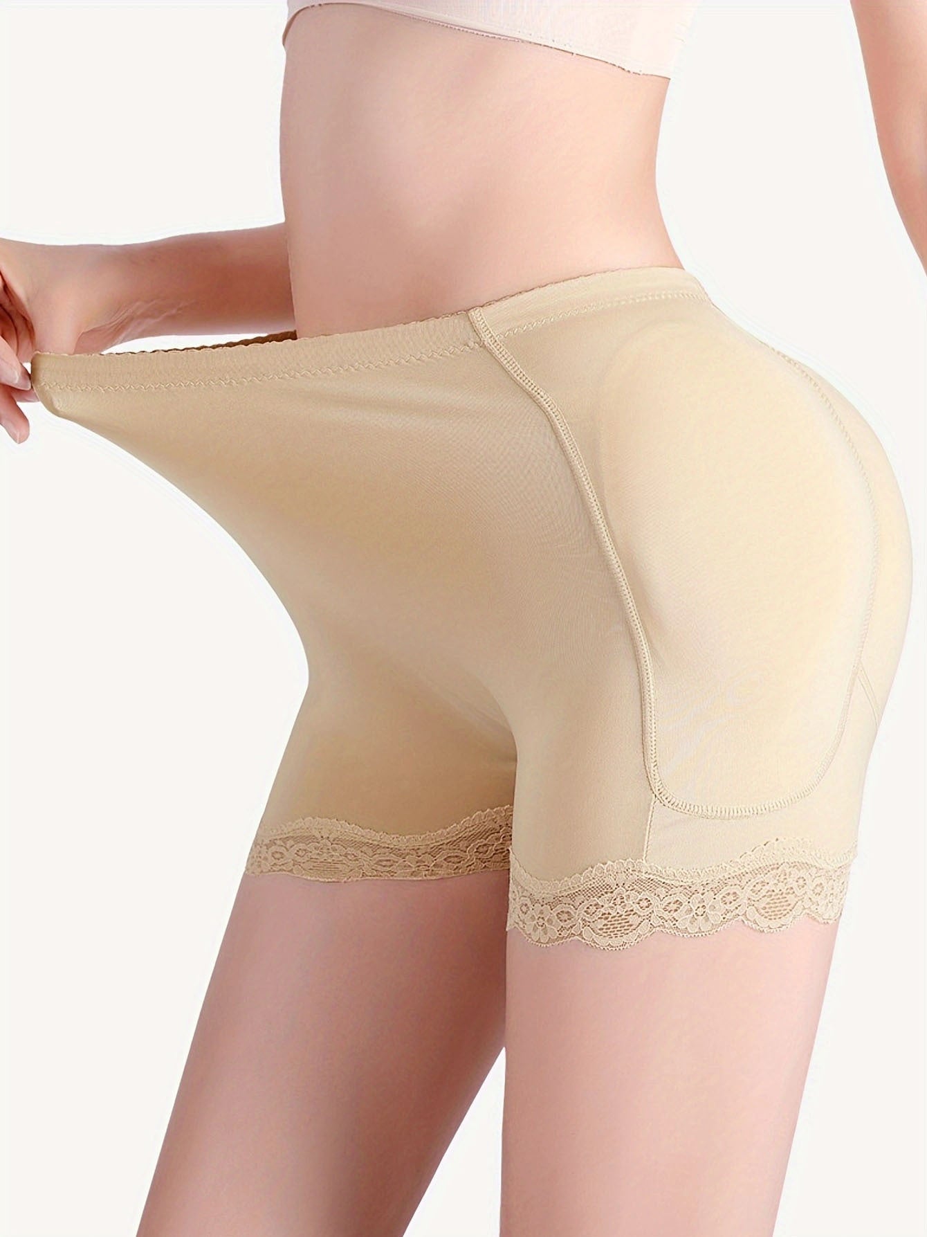 Women's Casual Shapewear Bottoms, Plus Size Contrast Lace Padded Butt Lifting Thigh Slimming Shorts - Hiccupzz