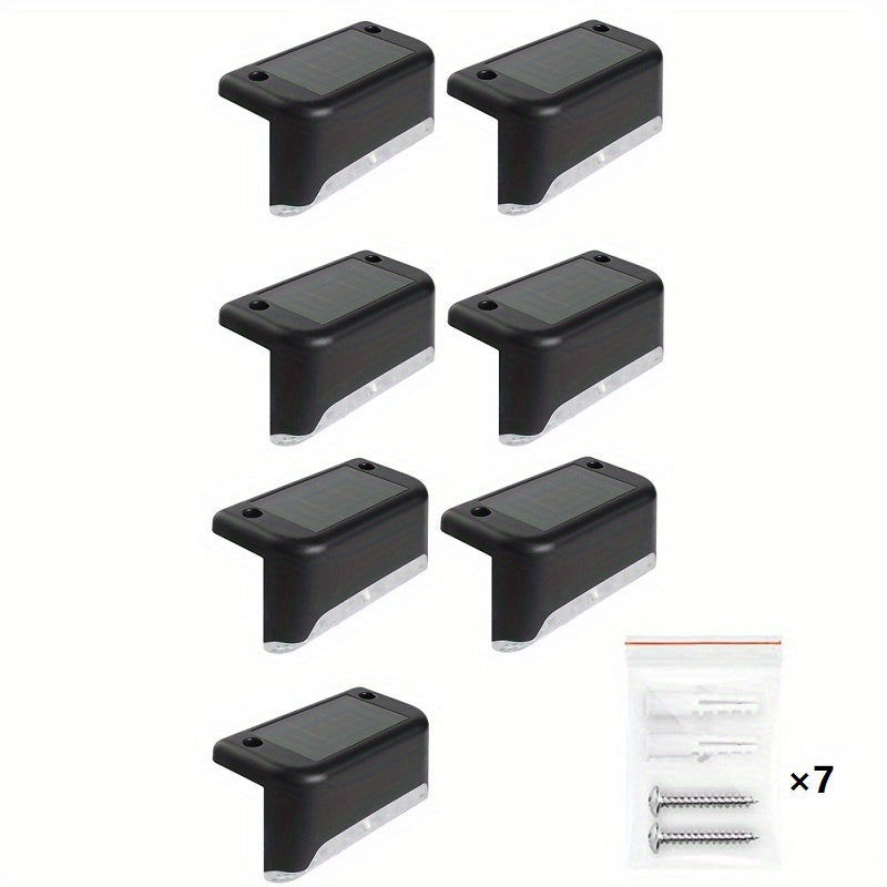 7-Pack Waterproof Solar Deck Lights, Warm White LED for Outdoor Stairs, Fence, Garden, Patio, Balcony, and Pathway Decor - Hiccupzz