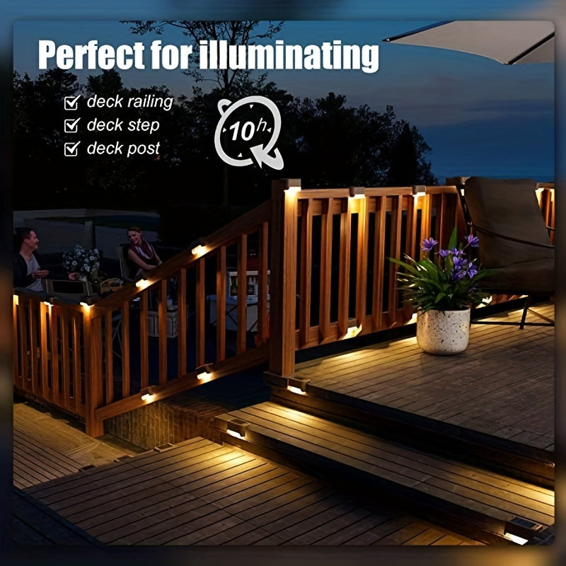 7-Pack Waterproof Solar Deck Lights, Warm White LED for Outdoor Stairs, Fence, Garden, Patio, Balcony, and Pathway Decor - Hiccupzz