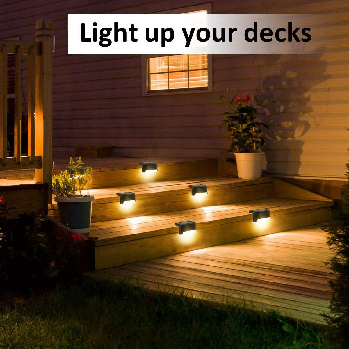7-Pack Waterproof Solar Deck Lights, Warm White LED for Outdoor Stairs, Fence, Garden, Patio, Balcony, and Pathway Decor - Hiccupzz