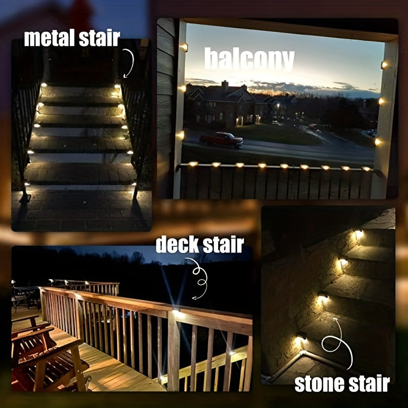 7-Pack Waterproof Solar Deck Lights, Warm White LED for Outdoor Stairs, Fence, Garden, Patio, Balcony, and Pathway Decor - Hiccupzz