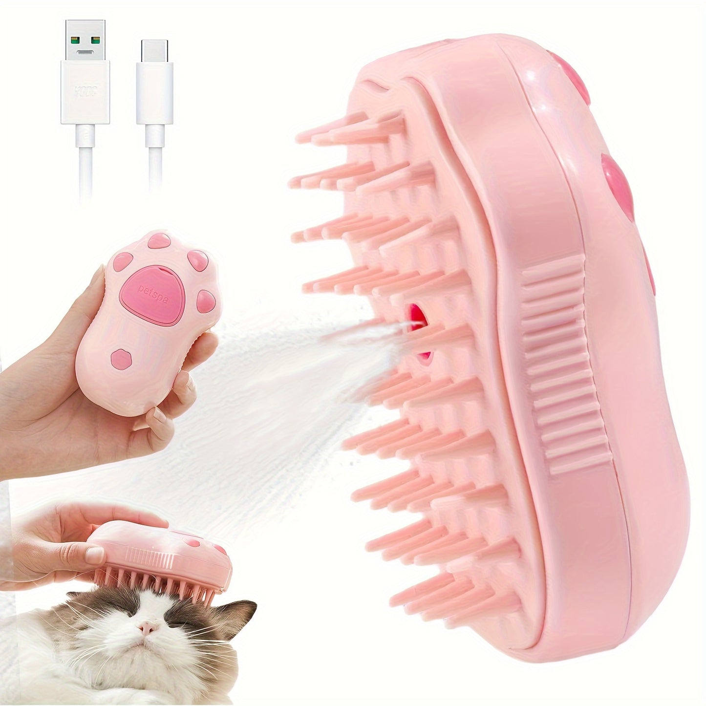 3-in-1 Electric Pet Grooming Brush – Portable, Self-Cleaning Silicone Steam Brush for Cats & Dogs with Massage and Hair Removal - Hiccupzz