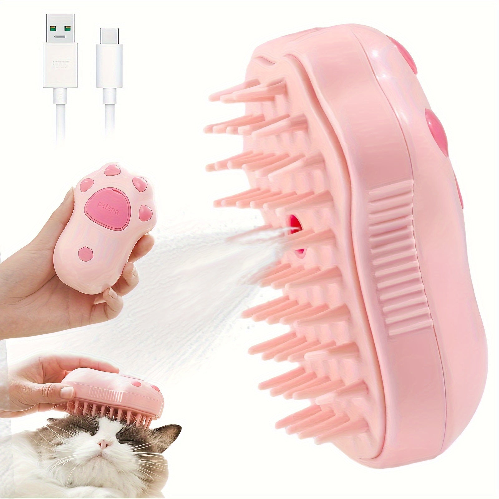 3-in-1 Electric Pet Grooming Brush – Portable, Self-Cleaning Silicone Steam Brush for Cats & Dogs with Massage and Hair Removal - Hiccupzz