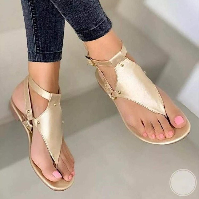 Women's Fashion Flat Sandals, Solid Color Clip Toe Ankle Strap Shoes, Casual Summer Thong Sandals - Hiccupzz