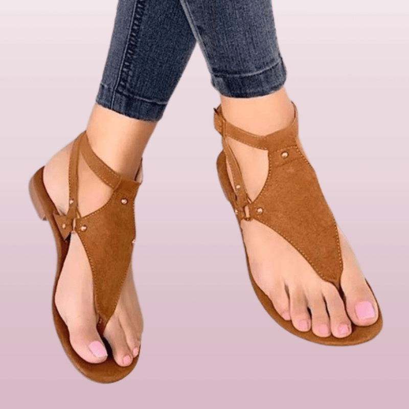 Women's Fashion Flat Sandals, Solid Color Clip Toe Ankle Strap Shoes, Casual Summer Thong Sandals - Hiccupzz