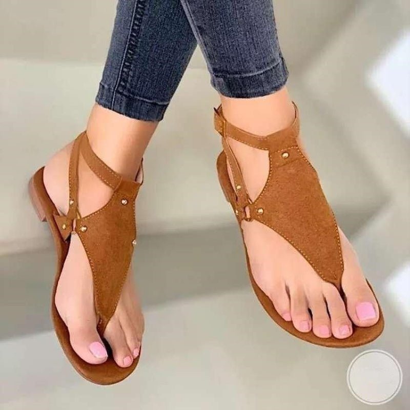 Women's Fashion Flat Sandals, Solid Color Clip Toe Ankle Strap Shoes, Casual Summer Thong Sandals - Hiccupzz