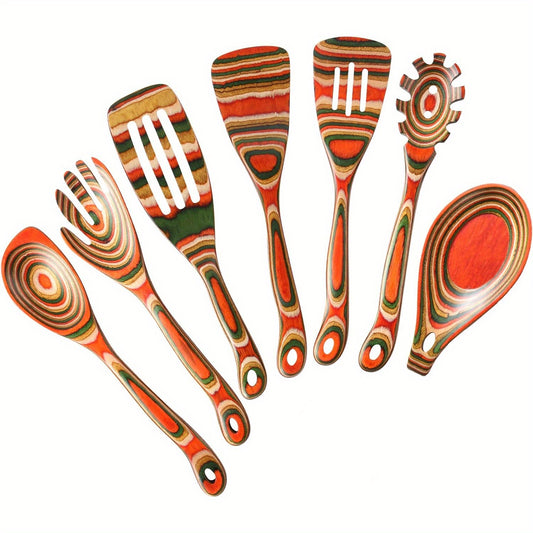 Kitchen Utensils Set for Cooking, 7 Pcs Pakkawood Wooden Cooking Spoons & Spatulas with Spoon Rest, Safe for Non-Stick Cookware, Housewarming Kitchen Gift - Hiccupzz
