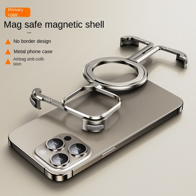 Suitable for iPhone 15 new frameless metal magnetic holder mobile phone case Apple 14 bare metal protective cover - Hiccupzz