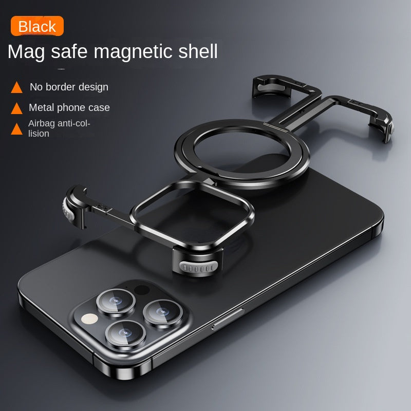 Suitable for iPhone 15 new frameless metal magnetic holder mobile phone case Apple 14 bare metal protective cover - Hiccupzz