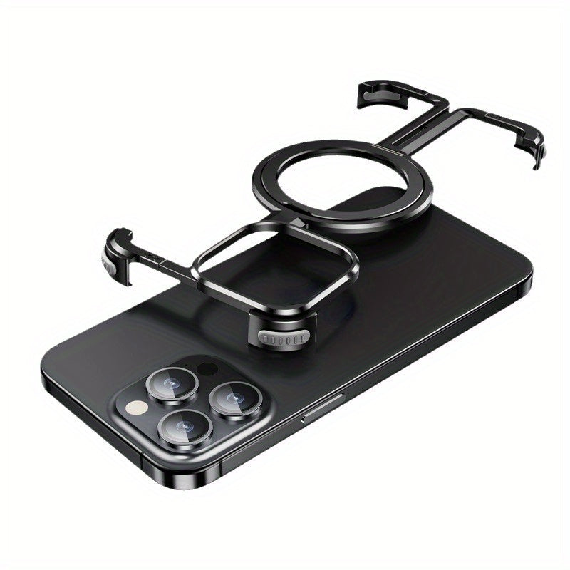 Suitable for iPhone 15 new frameless metal magnetic holder mobile phone case Apple 14 bare metal protective cover - Hiccupzz