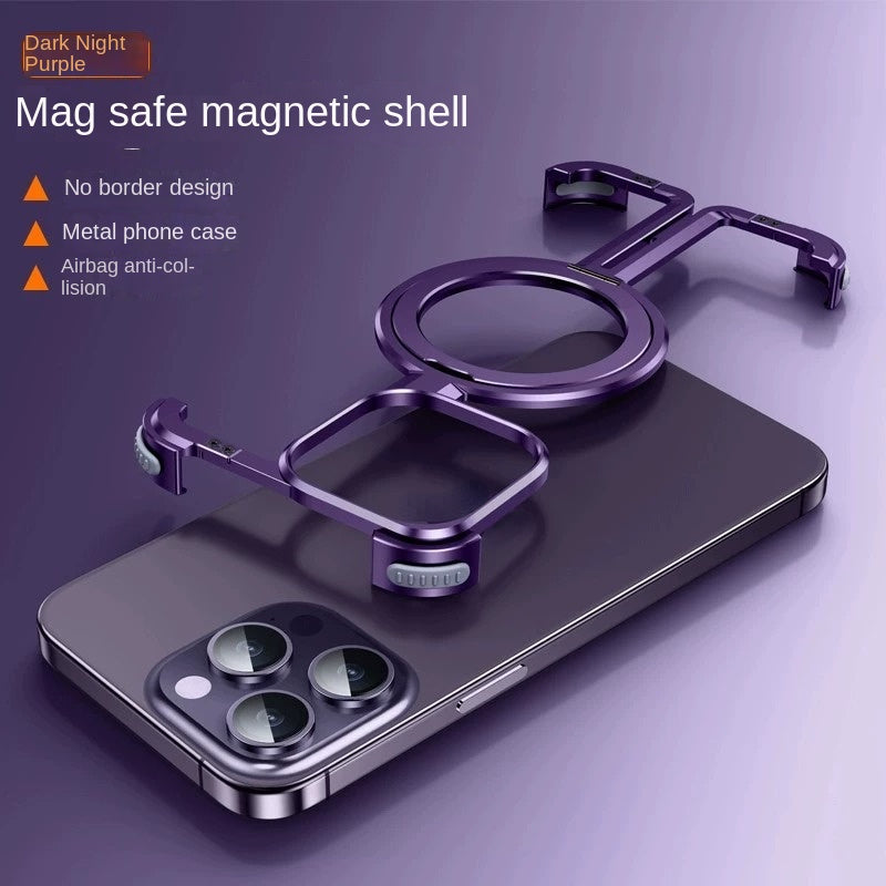 Suitable for iPhone 15 new frameless metal magnetic holder mobile phone case Apple 14 bare metal protective cover - Hiccupzz