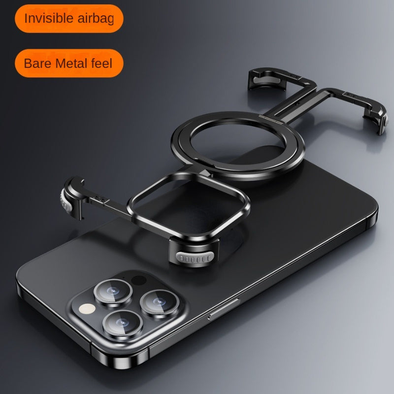 Suitable for iPhone 15 new frameless metal magnetic holder mobile phone case Apple 14 bare metal protective cover - Hiccupzz
