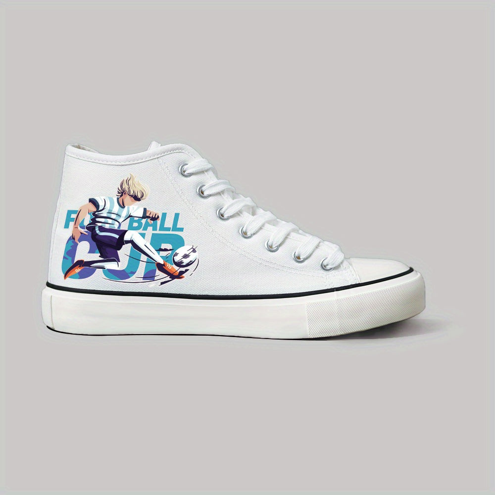 Men's Football Cup Anime Pattern Lace Up Canvas Shoes, High Top Casual Shoes For Outdoor Walking Traveling - Hiccupzz