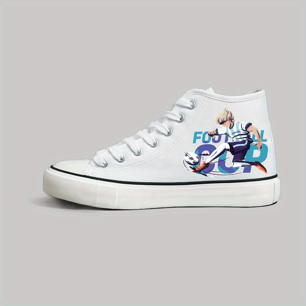 Men's Football Cup Anime Pattern Lace Up Canvas Shoes, High Top Casual Shoes For Outdoor Walking Traveling - Hiccupzz