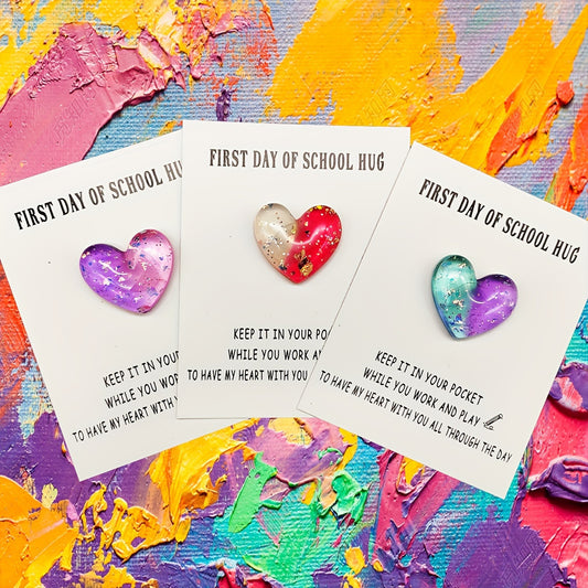 Resin Pocket Hug Tokens with Cards for Anxiety Relief: 1/3pcs Set, First Day of School Keepsake and Gift, Ideal for Ages 14+ - Hiccupzz