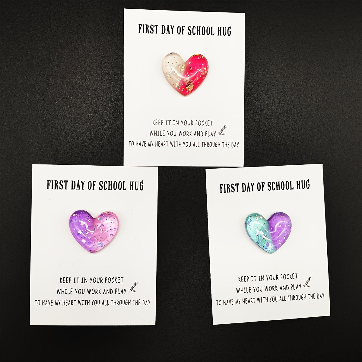Resin Pocket Hug Tokens with Cards for Anxiety Relief: 1/3pcs Set, First Day of School Keepsake and Gift, Ideal for Ages 14+ - Hiccupzz