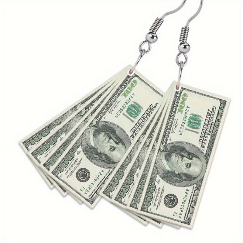 Acrylic US Dollar Bill Drop Earrings - Funny Money Dangle Earrings for Parties, Independence Day Accessory, Unique Jewelry, Gift Options Available - Hiccupzz