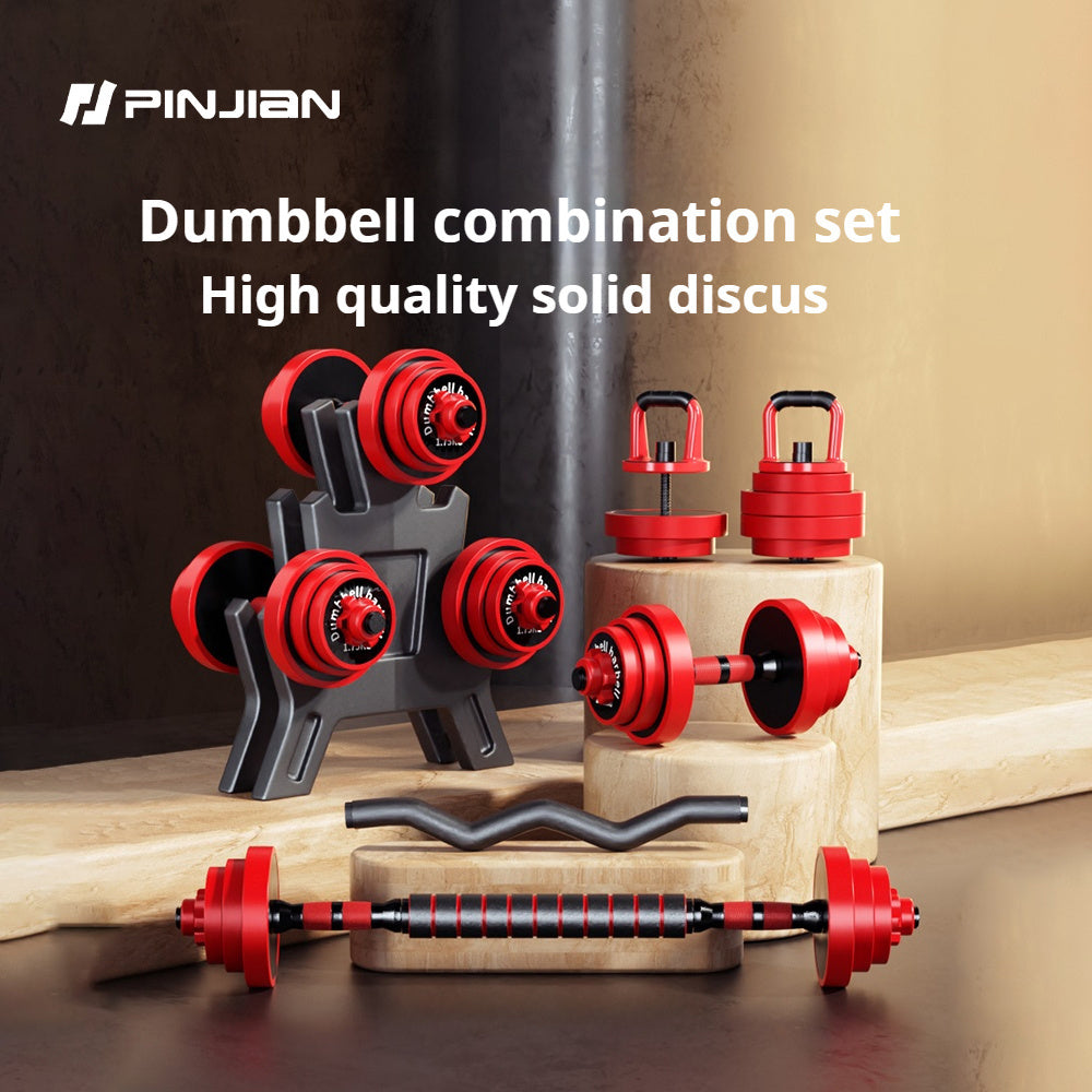 Adjustable Dumbbell Set with Barbells & Kettlebells - Full Body Ergonomic Home Fitness Kit, Rubber-Coated Cast Iron, Compact Design - Hiccupzz