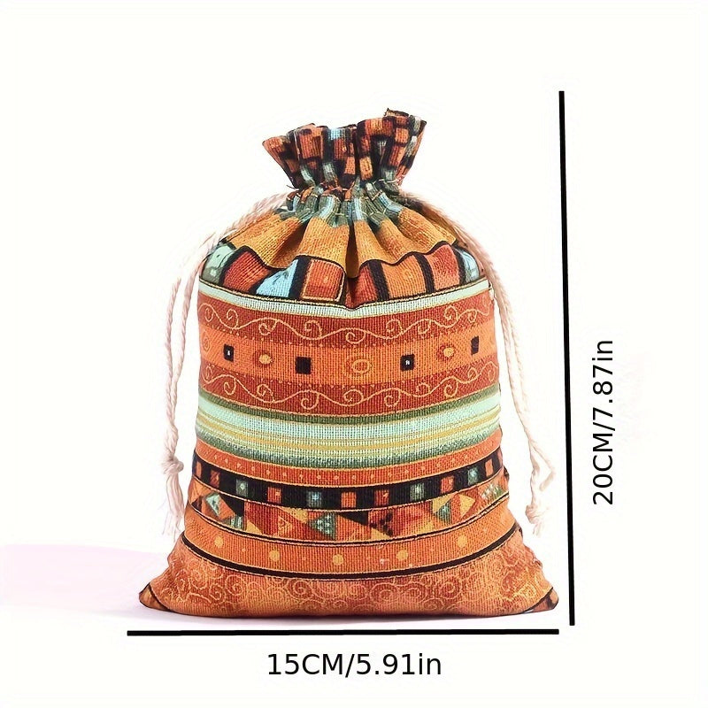 Egyptian-Inspired Linen Gift Bag with Drawstring: Versatile Storage Pouch for Jewelry, Halloween Candy, Christmas Presents, and Party Favors (3.9x5.51 Inches) - Hiccupzz