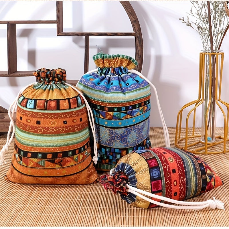 Egyptian-Inspired Linen Gift Bag with Drawstring: Versatile Storage Pouch for Jewelry, Halloween Candy, Christmas Presents, and Party Favors (3.9x5.51 Inches) - Hiccupzz