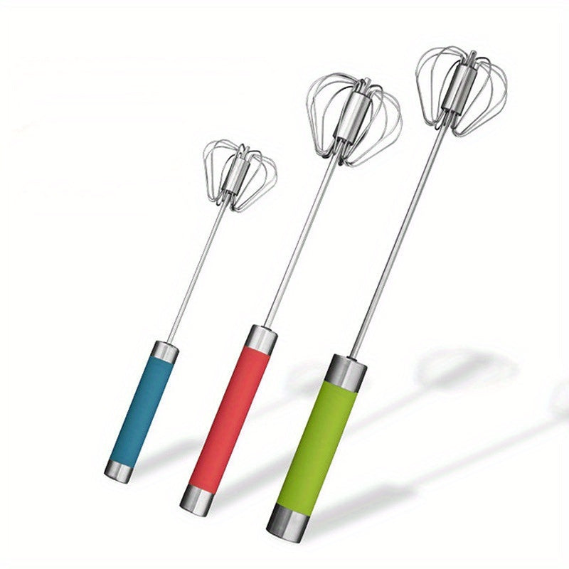 Semi-Automatic Stainless Steel Whisk Set: Manual Hand Push Egg Beater and Non-Electric Rotary Whisk (10/12/14 Inch) for Mixing and Frothing - Hiccupzz
