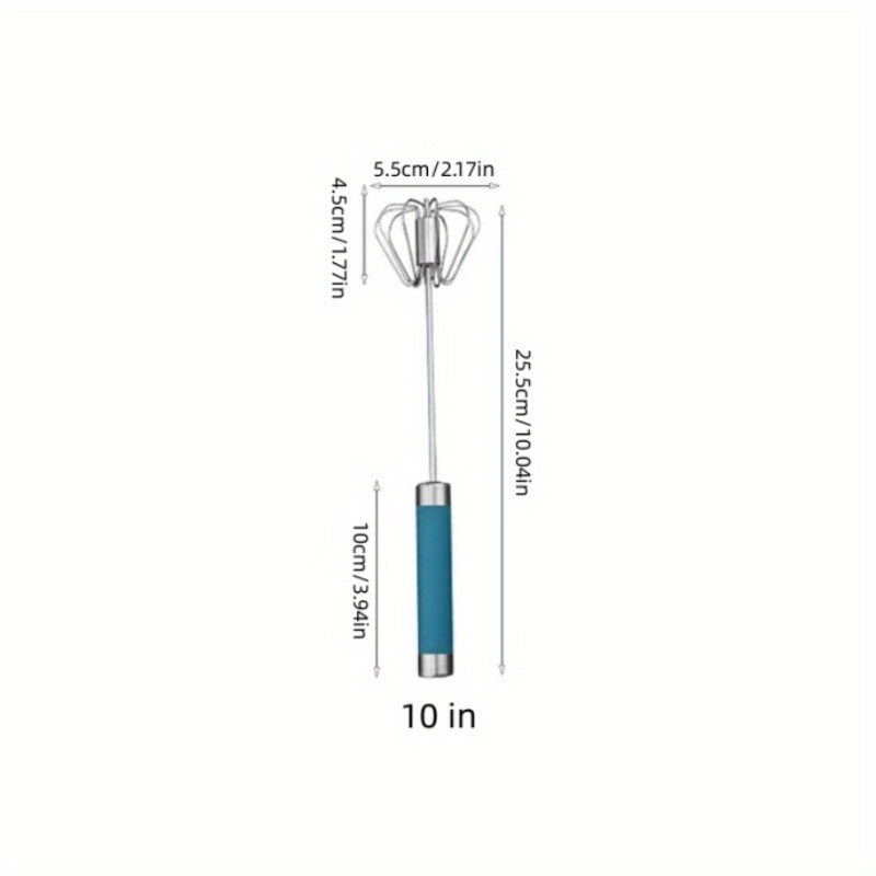 Semi-Automatic Stainless Steel Whisk Set: Manual Hand Push Egg Beater and Non-Electric Rotary Whisk (10/12/14 Inch) for Mixing and Frothing - Hiccupzz