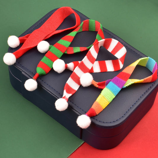 Mini Christmas Scarf Ornaments Set (1/4 pcs): Festive Striped Polyester Scarves with Pom-Poms for Holiday Decor and Doll Adornment - Hiccupzz