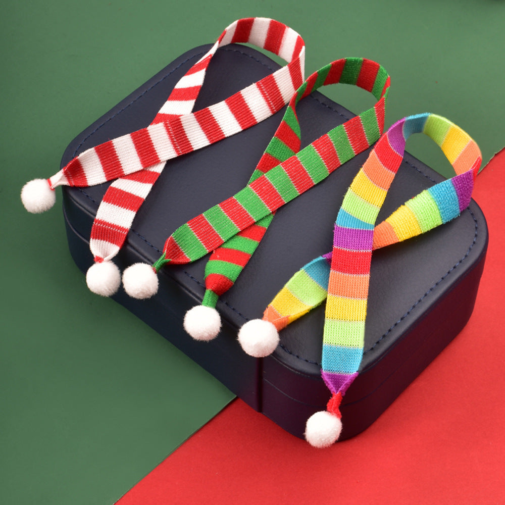 Mini Christmas Scarf Ornaments Set (1/4 pcs): Festive Striped Polyester Scarves with Pom-Poms for Holiday Decor and Doll Adornment - Hiccupzz