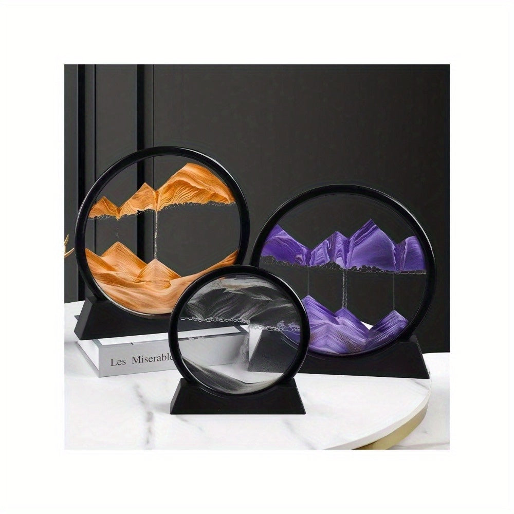 3D Dynamic Sand Art Liquid Motion – Moving Picture Round Glass Deep Sea Sandscape Display with Flowing Frame, Relaxing Desktop Home or Office Decor (Available in 7 or 12 Inch) - Hiccupzz
