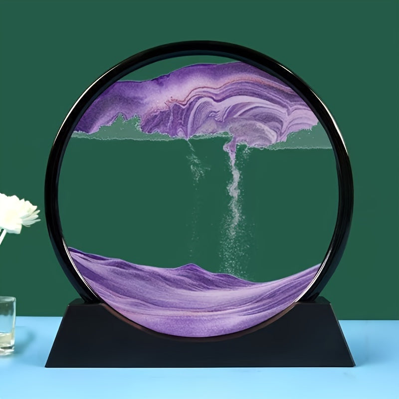 3D Dynamic Sand Art Liquid Motion – Moving Picture Round Glass Deep Sea Sandscape Display with Flowing Frame, Relaxing Desktop Home or Office Decor (Available in 7 or 12 Inch) - Hiccupzz