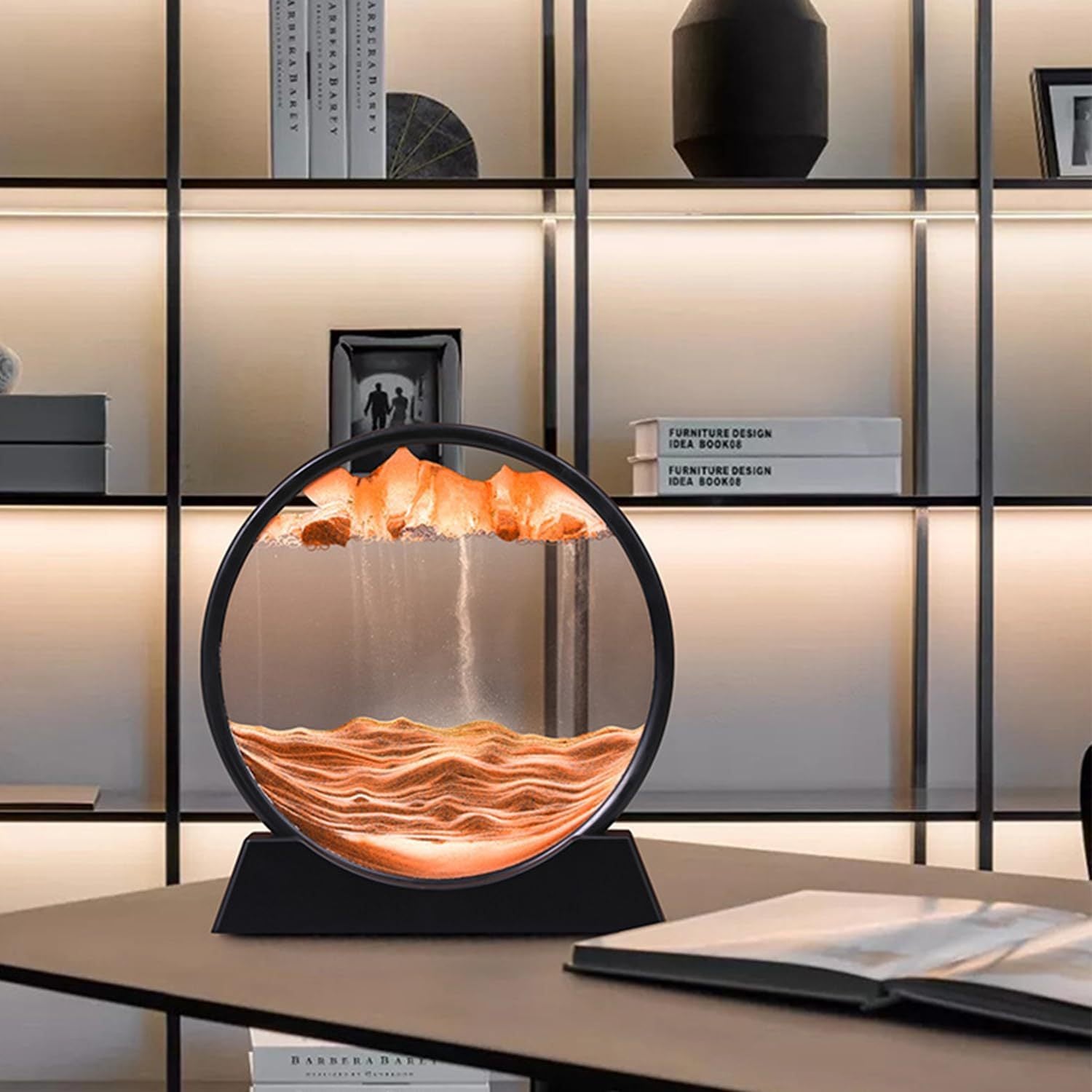 3D Dynamic Sand Art Liquid Motion – Moving Picture Round Glass Deep Sea Sandscape Display with Flowing Frame, Relaxing Desktop Home or Office Decor (Available in 7 or 12 Inch) - Hiccupzz