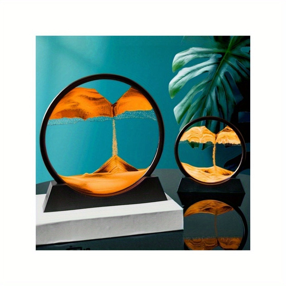 3D Dynamic Sand Art Liquid Motion – Moving Picture Round Glass Deep Sea Sandscape Display with Flowing Frame, Relaxing Desktop Home or Office Decor (Available in 7 or 12 Inch) - Hiccupzz