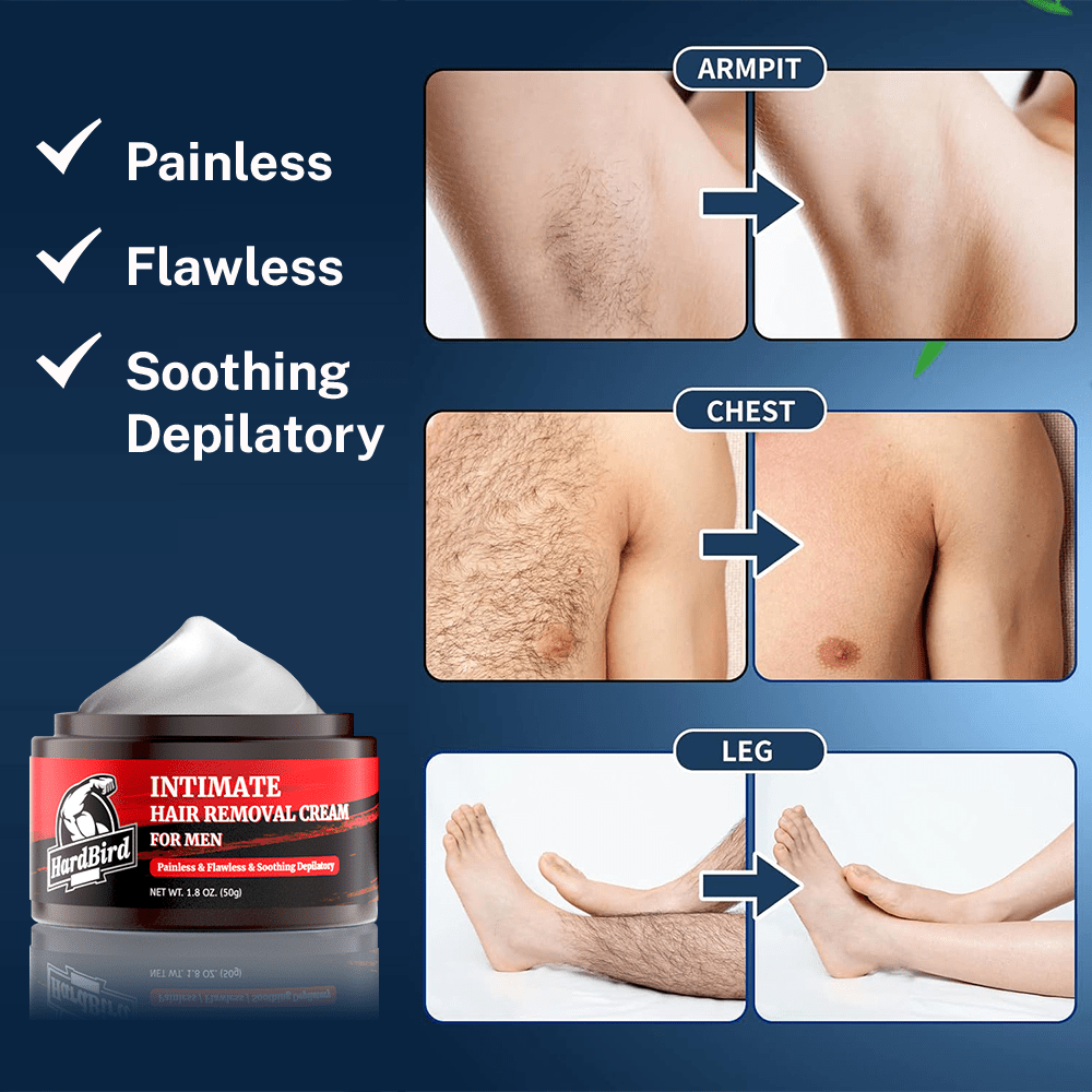 Men's Hair Removal Cream for Private Parts, Chest, Back & Body - Painless & Fast-Acting Depilatory, 1.8 oz or 50 g - Hiccupzz
