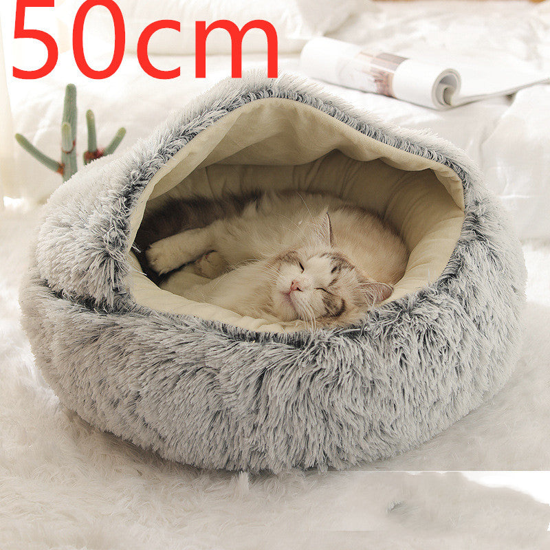 2 In 1 Dog And Cat Bed Pet Winter Bed Round Plush Warm Bed House Soft Long Plush Pets Bed Pet Products - Hiccupzz