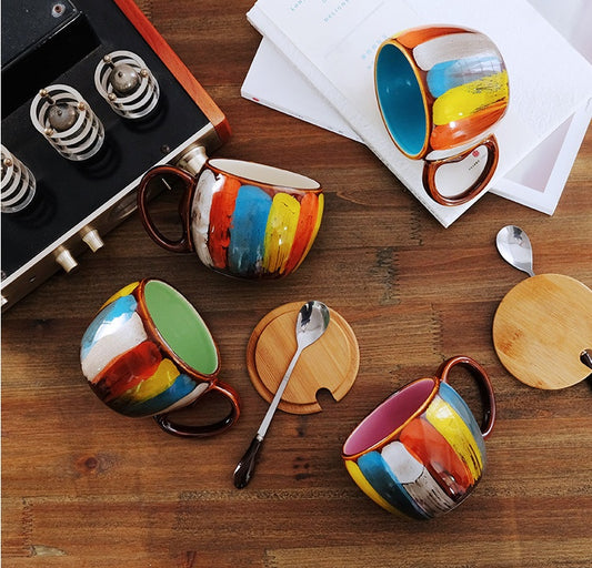 Creative ceramic cup with lid spoon for breakfast - Hiccupzz