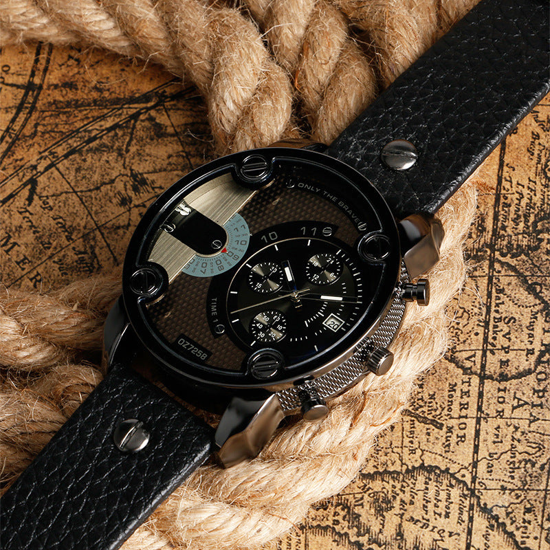 Men's Fashion Quartz Watch Metal Large Dial Sports Watch - Hiccupzz