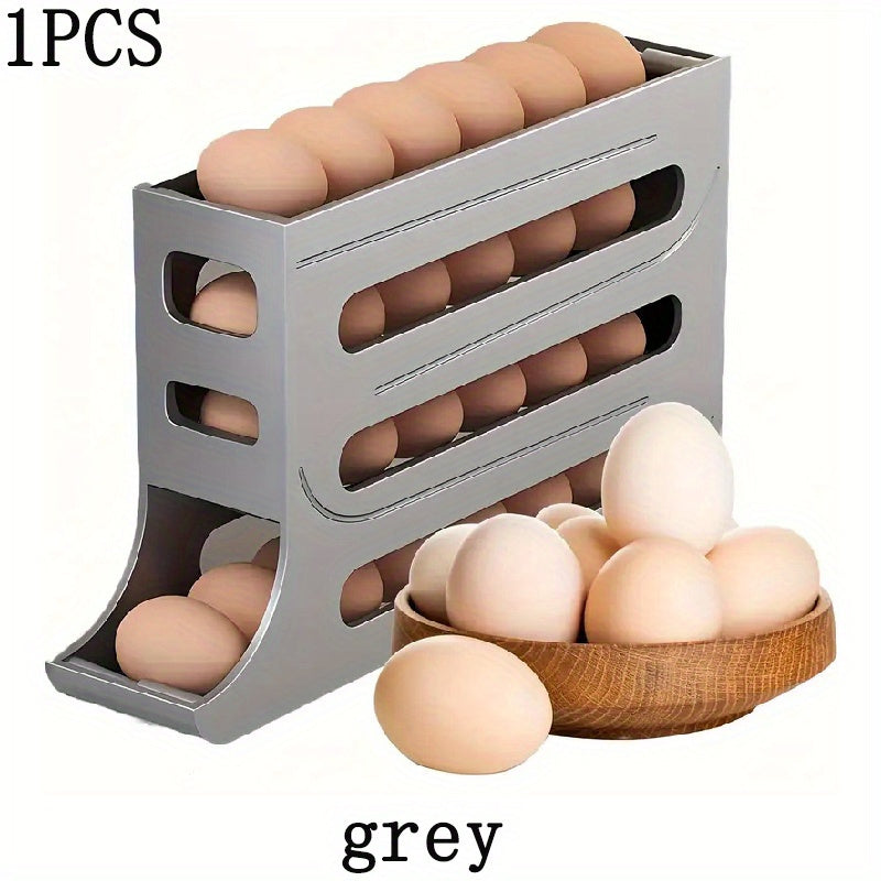 4-Tier Rolling Egg Dispenser for Refrigerator – Automatic 30-Egg Storage Rack for Kitchen