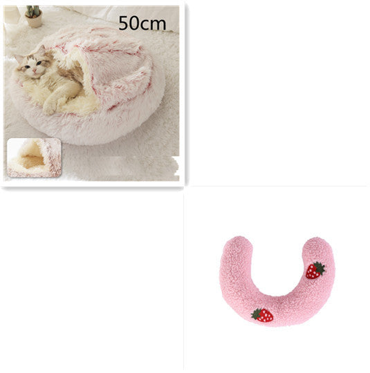 2 In 1 Dog And Cat Bed Pet Winter Bed Round Plush Warm Bed House Soft Long Plush Pets Bed Pet Products - Hiccupzz