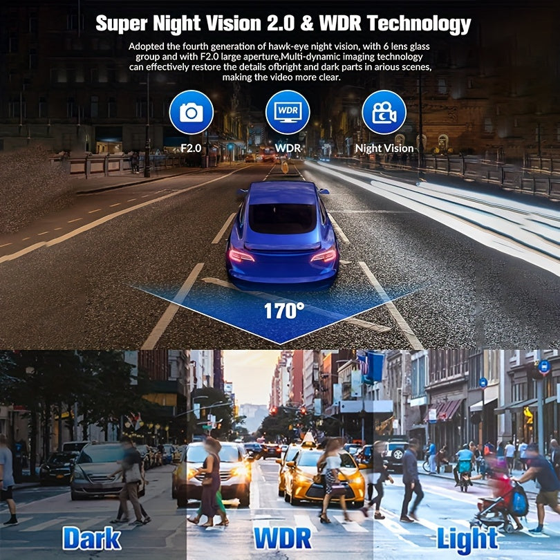 Dash Camera For Cars, 4K Full UHD Car Camera Front Rear With Free 32GB SD Card, Dashcams For Cars With Night Vision, 24 Hours Parking Mode, WDR, G-Sensor, Motion Detection - Hiccupzz