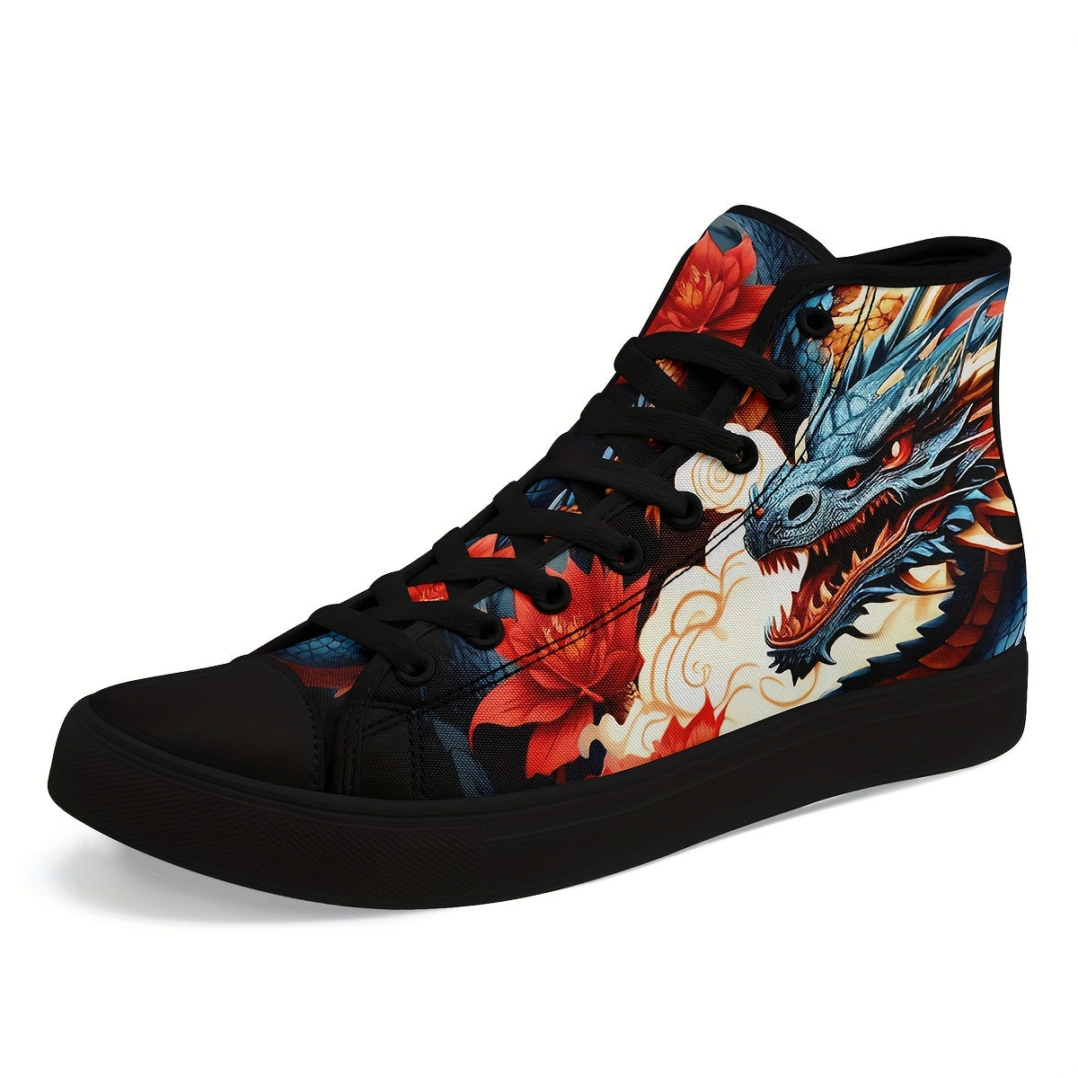 Men's Dragon Pattern High Top Skateboard Shoes - Non-Slip, Durable Lace-Up Sneakers - Hiccupzz